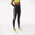 Women Lacoste V0ZN2402 Black 8VM SPORT Logo Stripe Leggings - Image 2