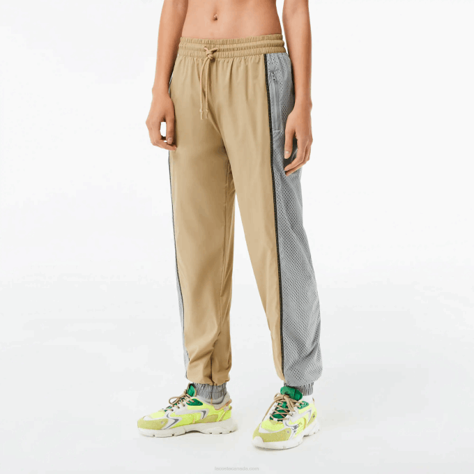 Women Lacoste V0ZN2427 Beige Grey 7JE Perforated Effect Track Pants - Image 2