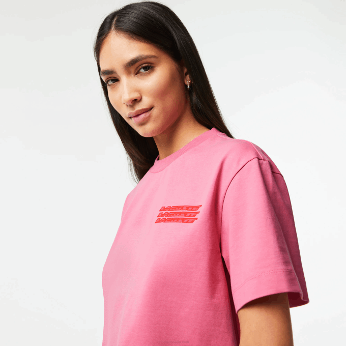 Women Lacoste V0ZN2428 Pink 2R3 Oversizedd Cotton Jersey T-Shirt - Image 2
