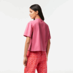 Women Lacoste V0ZN2428 Pink 2R3 Oversizedd Cotton Jersey T-Shirt - Image 3