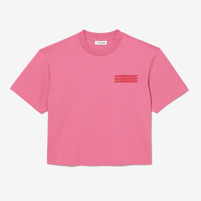 Women Lacoste V0ZN2428 Pink 2R3 Oversizedd Cotton Jersey T-Shirt - Image 4