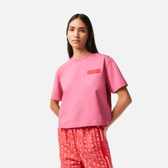 Women Lacoste V0ZN2428 Pink 2R3 Oversizedd Cotton Jersey T-Shirt - Image 1