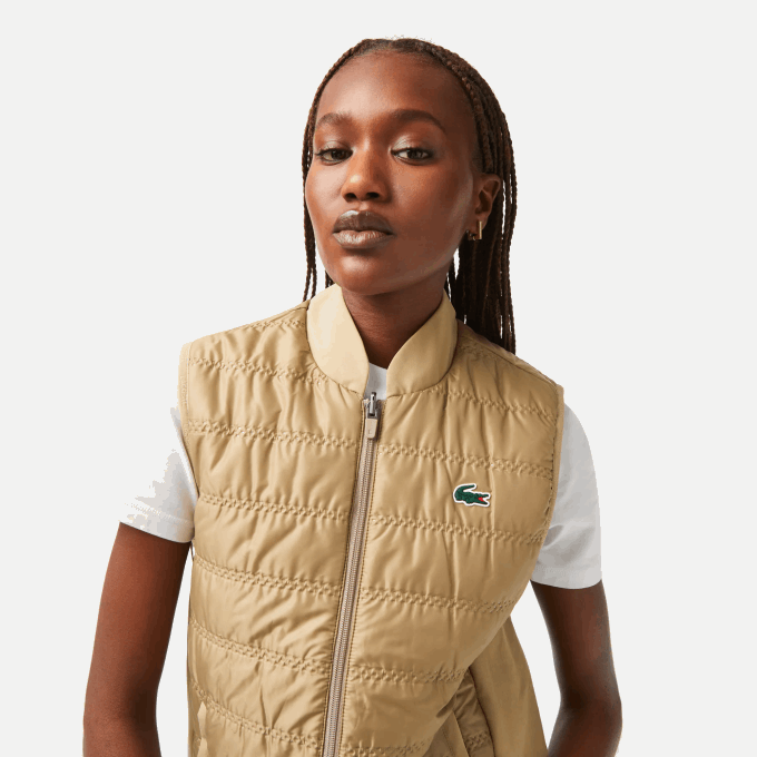 Women Lacoste V0ZN2429 Beige White ZIG SPORT Golf Reversible Vest - Image 2