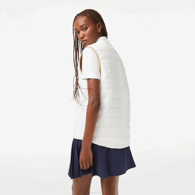 Women Lacoste V0ZN2429 Beige White ZIG SPORT Golf Reversible Vest - Image 3
