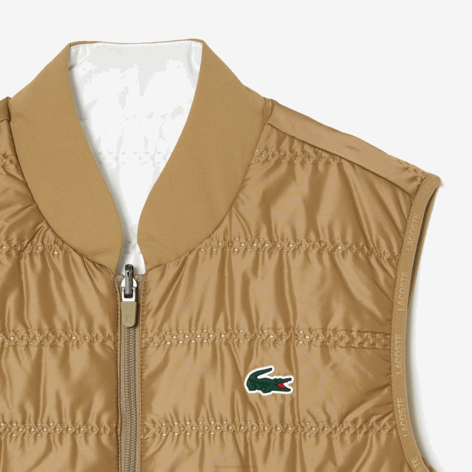 Women Lacoste V0ZN2429 Beige White ZIG SPORT Golf Reversible Vest - Image 6