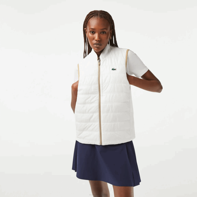 Women Lacoste V0ZN2429 Beige White ZIG SPORT Golf Reversible Vest - Image 1
