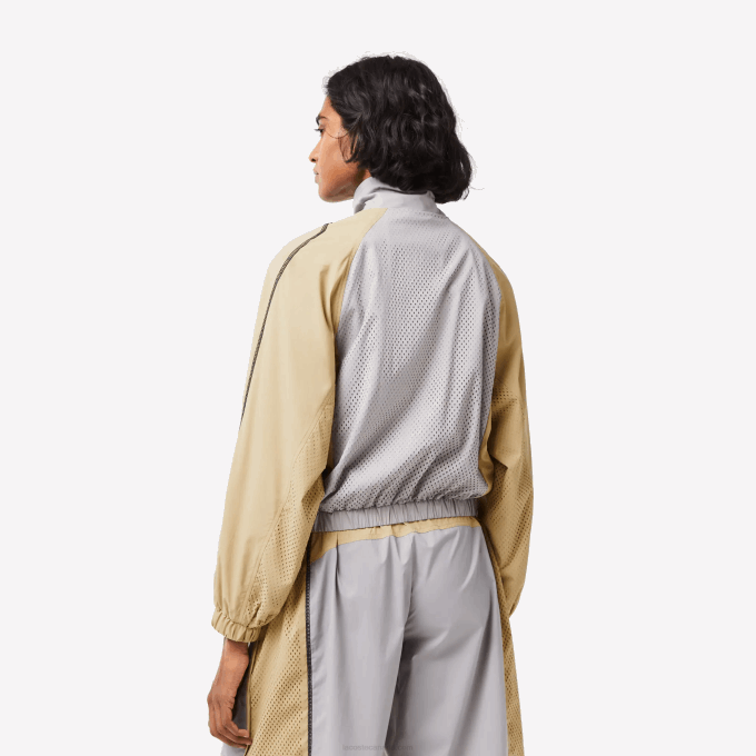 Women Lacoste V0ZN2431 Grey Beige 7MT Oversized Two Tone Jacket - Image 3