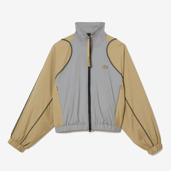 Women Lacoste V0ZN2431 Grey Beige 7MT Oversized Two Tone Jacket - Image 5