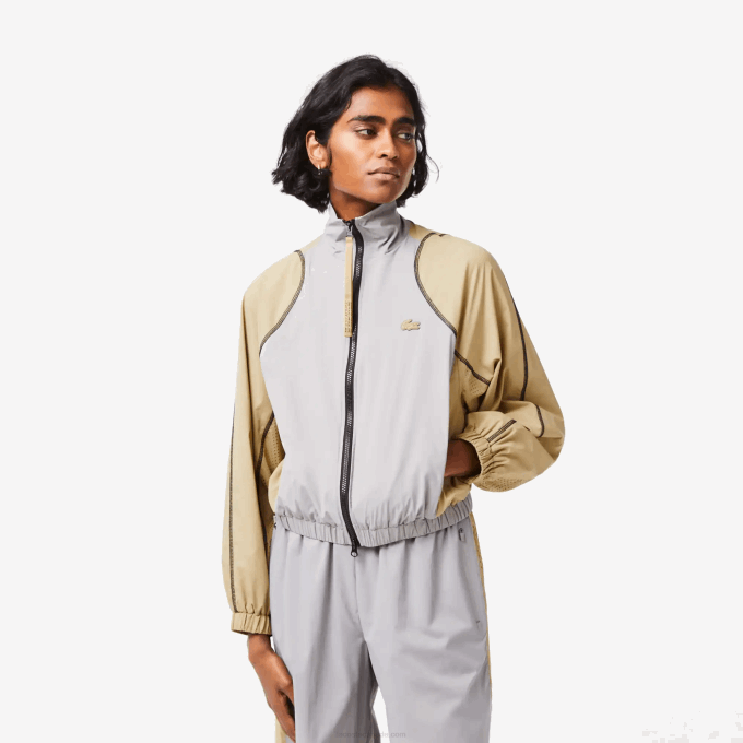 Women Lacoste V0ZN2431 Grey Beige 7MT Oversized Two Tone Jacket - Image 1