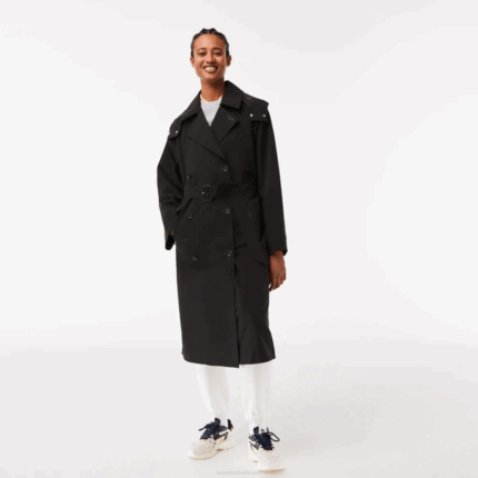 Women Lacoste V0ZN2435 Black 031 Oversized Trench Coat