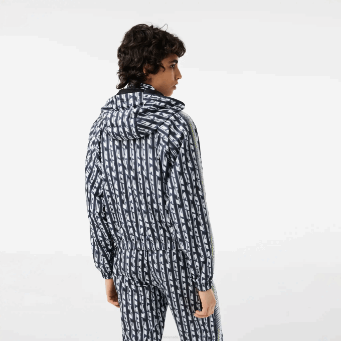 Women Lacoste V0ZN2437 Black Blue White ZI8 Oversized Hooded Track Jacket - Image 3