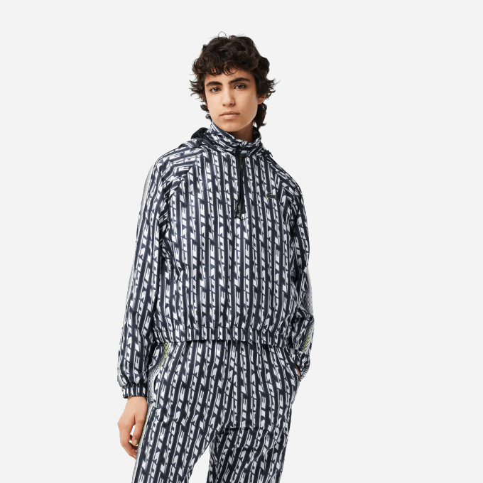 Women Lacoste V0ZN2437 Black Blue White ZI8 Oversized Hooded Track Jacket - Image 1