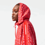 Women Lacoste V0ZN2438 Orange Red Pink ZI1 Oversized Hooded Track Jacket - Image 2