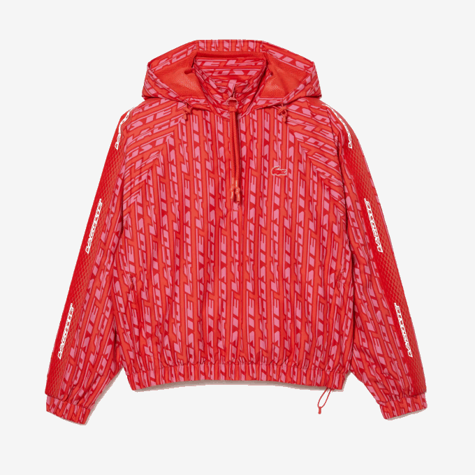 Women Lacoste V0ZN2438 Orange Red Pink ZI1 Oversized Hooded Track Jacket - Image 4