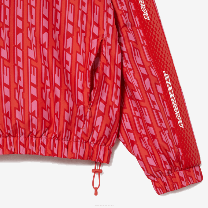 Women Lacoste V0ZN2438 Orange Red Pink ZI1 Oversized Hooded Track Jacket - Image 6