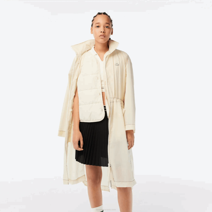 Women Lacoste V0ZN2441 White XFJ 2-in-1 Water-Repellent Hooded Parka - Image 2
