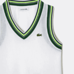 Women Lacoste V0ZN2442 White 001 Contrast V Neck Tank Top - Image 2
