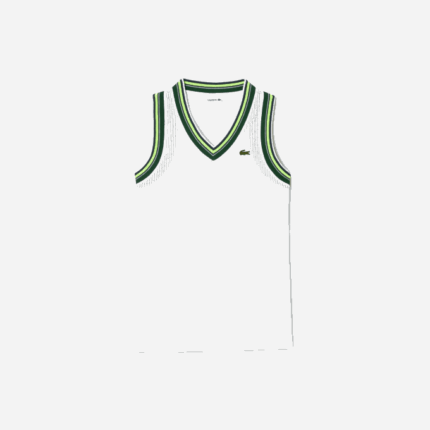 Women Lacoste V0ZN2442 White 001 Contrast V Neck Tank Top