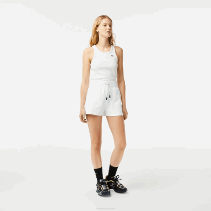 Women Lacoste V0ZN2445 White 001 Plain Shorts