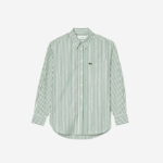 Women Lacoste V0ZN2448 White Khaki Green VI4 Striped Cotton Poplin Shirt - Image 4