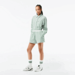 Women Lacoste V0ZN2455 White Khaki Green VI4 Striped Cotton Poplin Shorts