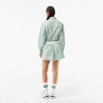 Women Lacoste V0ZN2455 White Khaki Green VI4 Striped Cotton Poplin Shorts - Image 3
