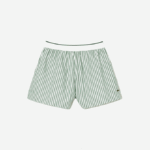 Women Lacoste V0ZN2455 White Khaki Green VI4 Striped Cotton Poplin Shorts - Image 4