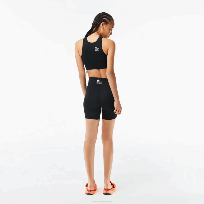 Women Lacoste V0ZN2456 Black C31 SPORT Recycled Polyester Cycle Shorts - Image 3