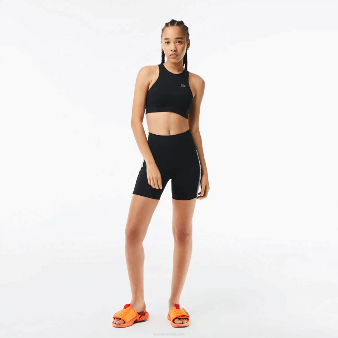 Women Lacoste V0ZN2456 Black C31 SPORT Recycled Polyester Cycle Shorts - Image 1