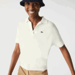 Women Lacoste V0ZN2462 White 70V Loose Fit Flowy Pique Polo