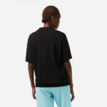 Women Lacoste V0ZN2463 Black 031 Loose Fit Flowy Pique Polo - Image 3