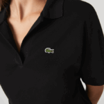 Women Lacoste V0ZN2463 Black 031 Loose Fit Flowy Pique Polo - Image 4