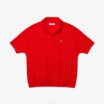 Women Lacoste V0ZN2464 Red F8M Loose Fit Flowy Pique Polo - Image 2