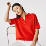 Women Lacoste V0ZN2464 Red F8M Loose Fit Flowy Pique Polo