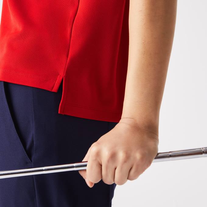 Women Lacoste V0ZN2465 Red Bordeaux Z50 SPORT Zip Collar Golf Polo - Image 3