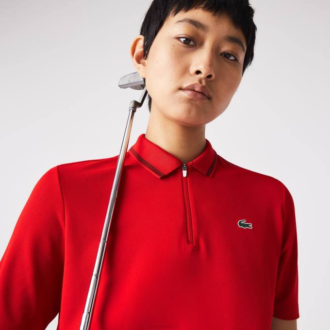 Women Lacoste V0ZN2465 Red Bordeaux Z50 SPORT Zip Collar Golf Polo - Image 1