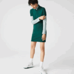 Women Lacoste V0ZN2467 Green 3M2 Stretch Cotton Pique Polo Dress