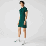 Women Lacoste V0ZN2467 Green 3M2 Stretch Cotton Pique Polo Dress - Image 4
