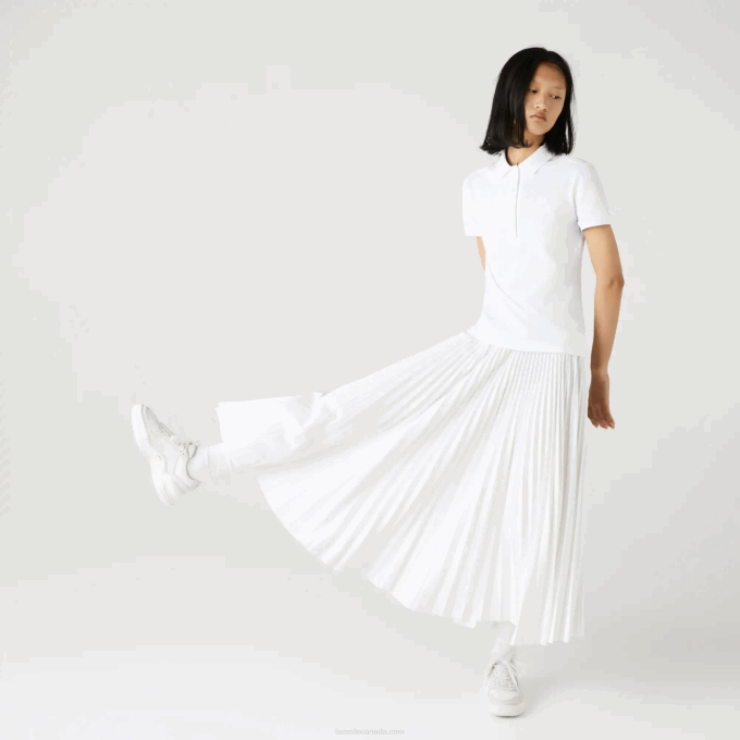 Women Lacoste V0ZN2468 White 001 Slim Fit Stretch Cotton Pique Polo - Image 4