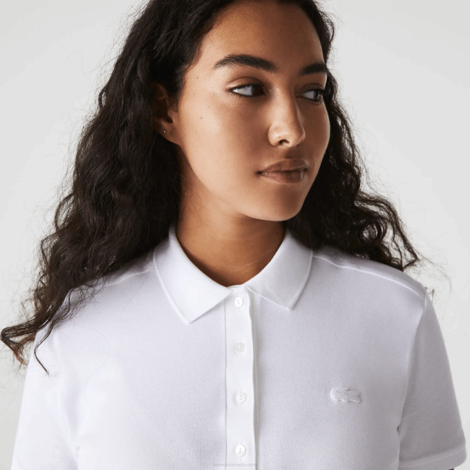 Women Lacoste V0ZN2468 White 001 Slim Fit Stretch Cotton Pique Polo - Image 5