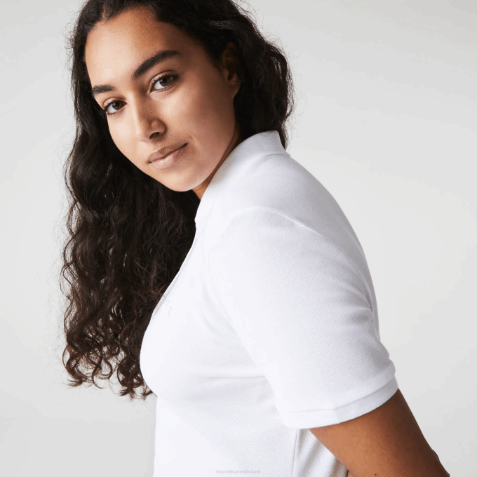 Women Lacoste V0ZN2468 White 001 Slim Fit Stretch Cotton Pique Polo - Image 7