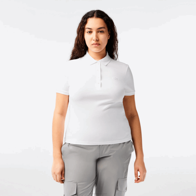 Women Lacoste V0ZN2468 White 001 Slim Fit Stretch Cotton Pique Polo - Image 8