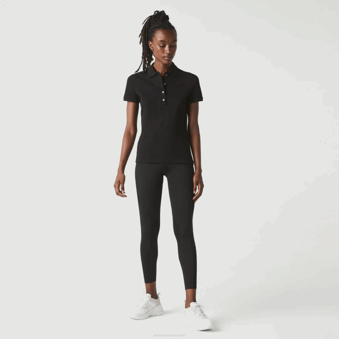 Women Lacoste V0ZN2469 Black 031 Slim Fit Stretch Cotton Pique Polo - Image 2