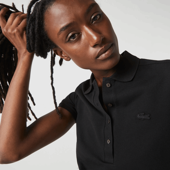 Women Lacoste V0ZN2469 Black 031 Slim Fit Stretch Cotton Pique Polo - Image 4