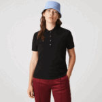 Women Lacoste V0ZN2469 Black 031 Slim Fit Stretch Cotton Pique Polo - Image 5