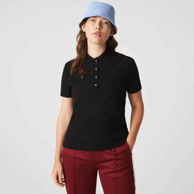 Women Lacoste V0ZN2469 Black 031 Slim Fit Stretch Cotton Pique Polo - Image 5