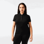 Women Lacoste V0ZN2469 Black 031 Slim Fit Stretch Cotton Pique Polo - Image 8