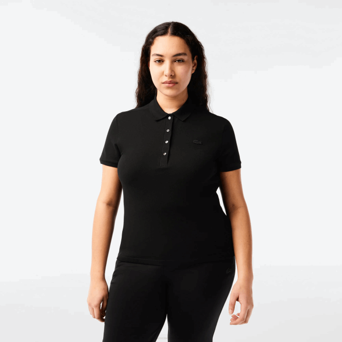 Women Lacoste V0ZN2469 Black 031 Slim Fit Stretch Cotton Pique Polo - Image 8