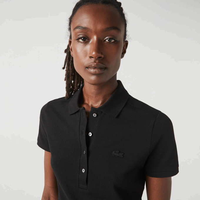 Women Lacoste V0ZN2469 Black 031 Slim Fit Stretch Cotton Pique Polo - Image 1