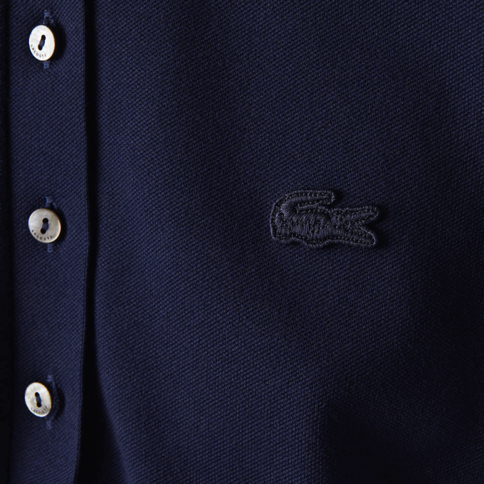 Women Lacoste V0ZN2470 Navy Blue 166 Slim Fit Stretch Cotton Pique Polo - Image 4